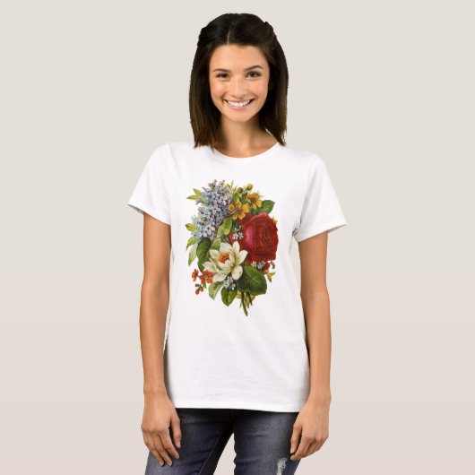 T-shirt Beautiful Romantic Summer Bouquet with Red Rose (Devant entier)