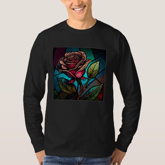 T-shirt Beautiful Roses Illustration Stained Glass Realist (Devant)
