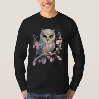 T-shirt Beautiful Snowy Owl Tree Branch Flowers 1