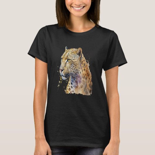 T-shirt Beautiful Watercolor Leopard Portrait (Devant)