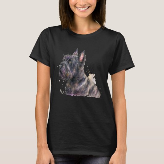 T-shirt Beautiful Watercolor Scottish Terrier Portrait (Devant)