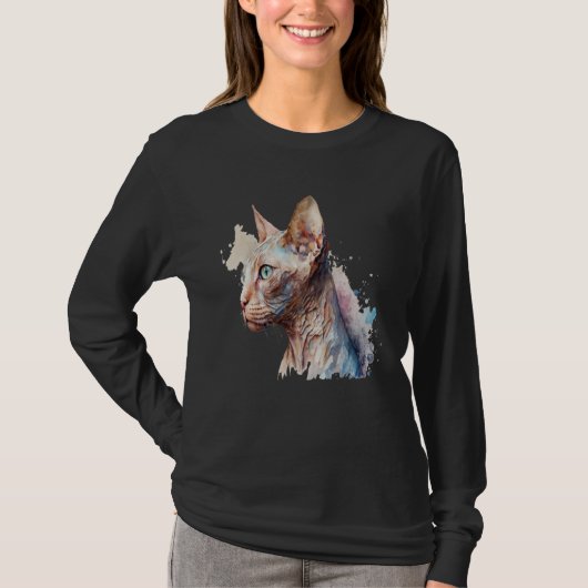 T-shirt Beautiful Watercolor Sphynx cat Portrait (Devant)