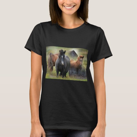 T-shirt Beaux chevaux et grange rustique (Devant)