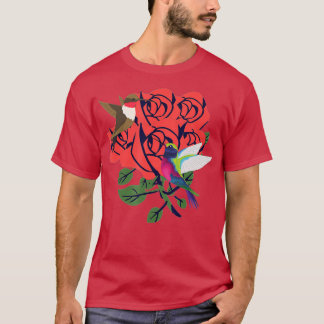 T-shirt Beaux colibris aux fleurs de roses rouges