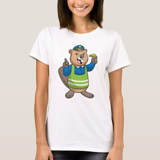 T-shirt Beaver en tant qu'agent de police avec sifflet (Devant)