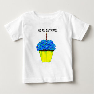 T-shirt bébé 1er anniversaire bleu Cupcake