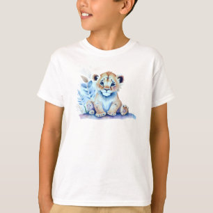 T-shirt Bébé adorable Lion Cub Entouré de Feuilles et Fl