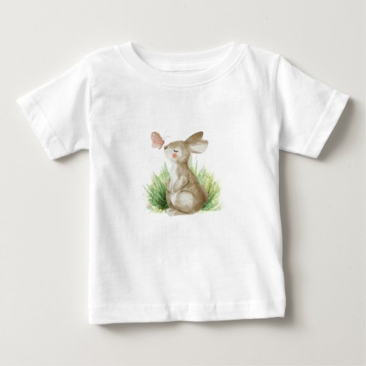 T-shirt bébé avec lapin et papillon. (Devant)
