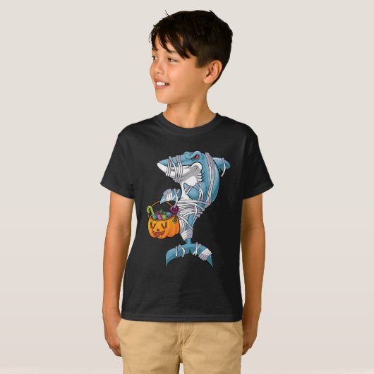 T-shirt Bébé Bleu Halloween Requin Boo Boo Boo Amusant Fam (Devant entier)