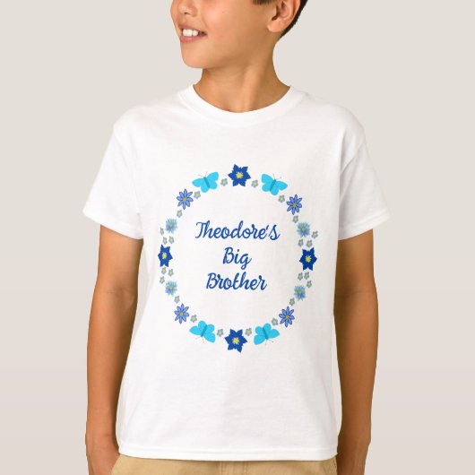 T-shirt Bébé bleu Papillons et fleurs Big Brother (Devant)
