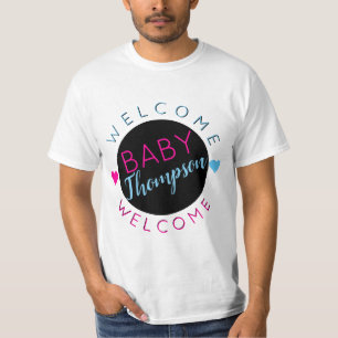 T-shirt Bébé de bienvenue Roues d'équipe roses et bleu