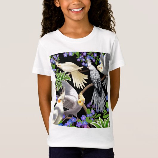 T-Shirt Bébé de filles de Cockatiels et de fleurs - (Devant)