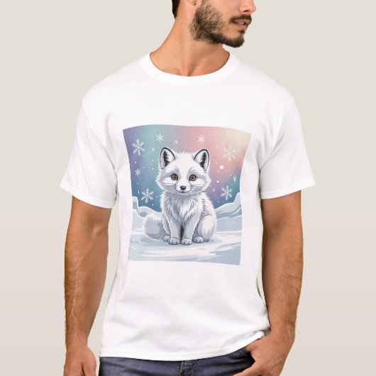 T-shirt Bébé de renard arctique mignon dans paysage neigeu (Devant)