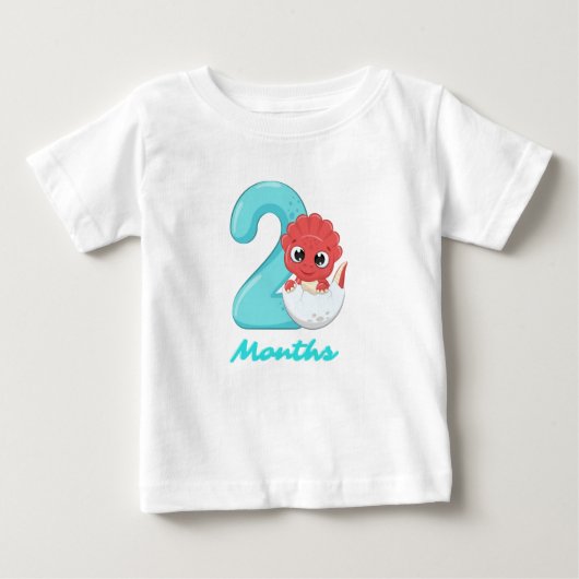 T-shirt bébé dinosaure mignon de deux mois (Devant)