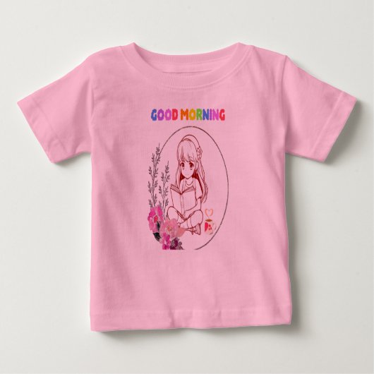 T-shirt bébé fille mignonne lisant un livre (Devant)