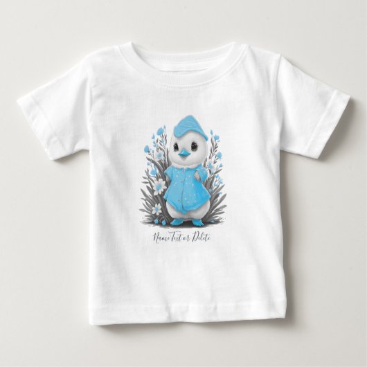 T-Shirt Bébé Fleurs Bleues Canard Aquarelle (Devant)