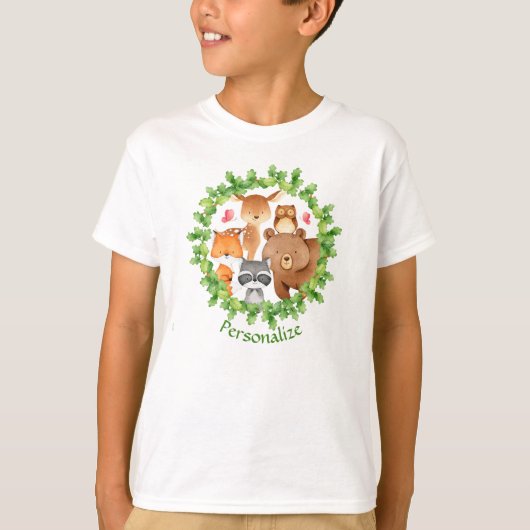 T-shirt Bébé Forêt Animaux Ours Raccoon Écureuil Anniversa (Devant)
