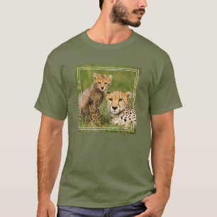 T-shirt Bébé guépard et parent dans l'herbe