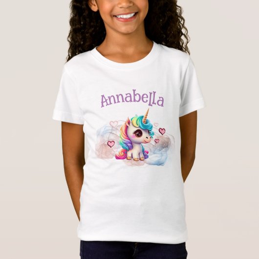 T-Shirt Bébé licorne mignonne et cœurs (Devant)