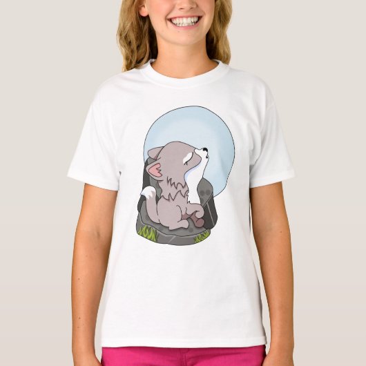 T-shirt Bébé loup hurlant à la lune (Devant)