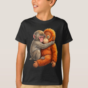 T-shirt Bébé macaque serrant singe mignon en peluche