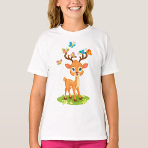 T-shirt Bébé mignon cerf jouant avec des papillons-23475