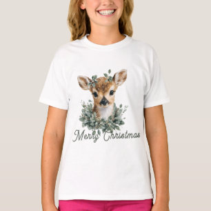 T-shirt Bébé mignon Cerf Joyeux Noël - Aquarelle Fawn