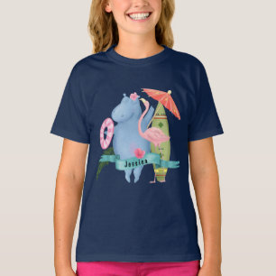 T-shirt Bébé mignon Hippo avec Flamant rose Nom personnali