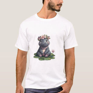 T-shirt Bébé mignon Hippo Moo Deng Lily Pad Filles Ados Fe
