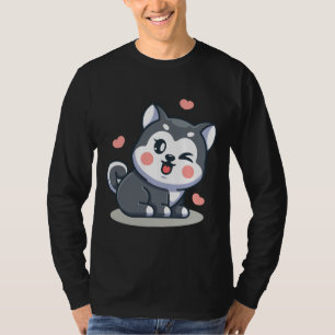 T-shirt Bébé mignon Husky Chien assis
