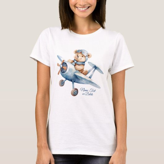 T-shirt Bébé mignon Ours Pilote Avion Bleu Beau (Devant)