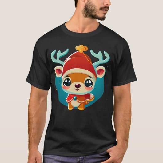 T-shirt Bébé mignon renne de Noël en Père Noël Costume Pan (Devant)