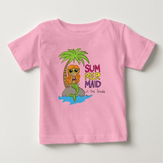 T-shirt bébé mignon Sirène d'été Rose (Devant)