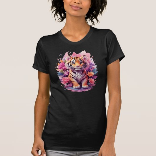 T-shirt Bébé mignon tigre en fleurs (Devant)