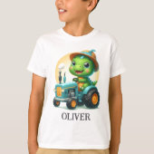 T-shirt Bébé mignon Trex Dinosaur conduire un tracteur ble (Devant)