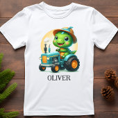 T-shirt Bébé mignon Trex Dinosaur conduire un tracteur ble