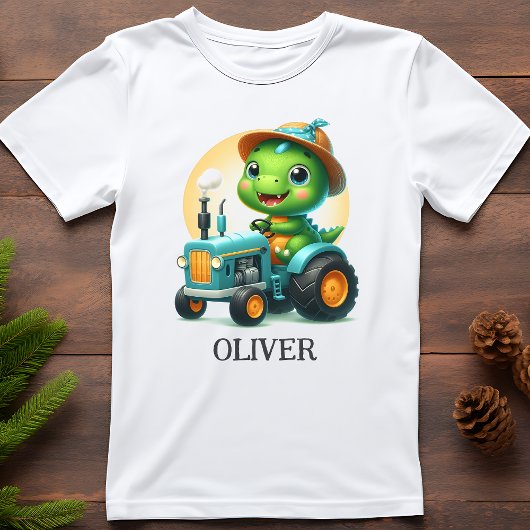 T-shirt Bébé mignon Trex Dinosaur conduire un tracteur ble