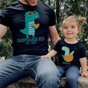 T-shirt Bébé mignon Turquoise Dino Nom Père Enfant Corresp