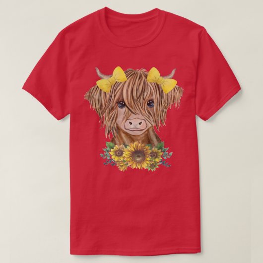 T-shirt Bébé mignon vache Highland avec Sunflowers Farm (Design devant)