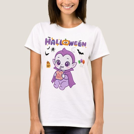 T-shirt Bébé mignon Vampire Halloween Kawaii Design (Devant)
