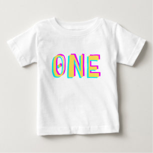 T-shirt bébé moderne 3D One Yellow First Birthday