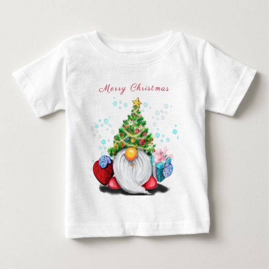T-shirt bébé Noël Gnome avec cadeau pour vous (Devant)
