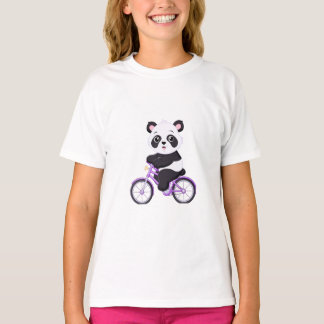T-shirt Bébé Panda Mignon à Vélo Violet Dessin Animé Grap