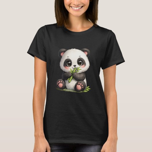 T-shirt Bébé Panda Mignon Mangeant du Bambou Graphique Kaw (Devant)