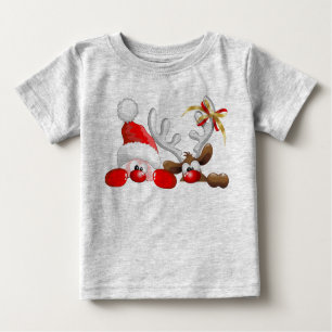 T-shirt bébé Père Noël et Reindeer caricature amus