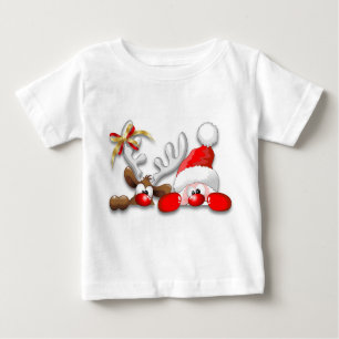 T-shirt bébé Père Noël et Reindeer caricature drôl
