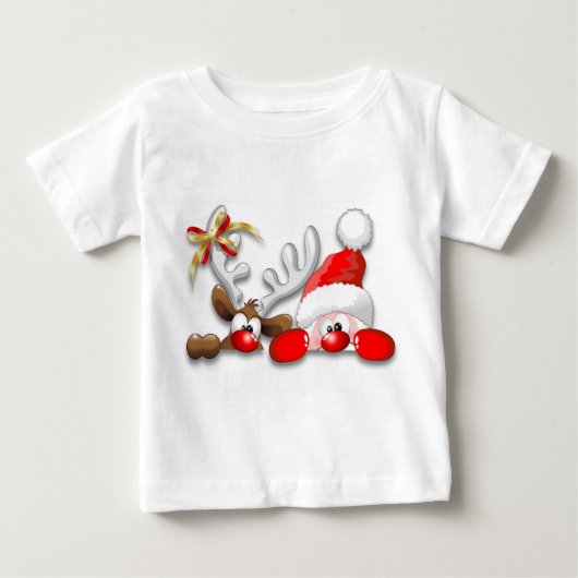 T-shirt bébé Père Noël et Reindeer caricature drôl (Devant)