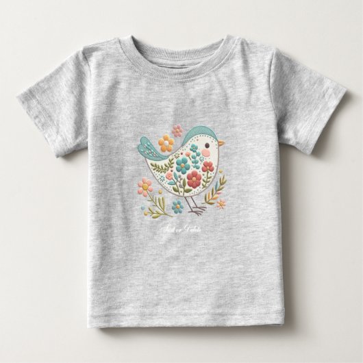 T-shirt bébé Petits Oiseaux Fleurs Bleues Roses (Devant)