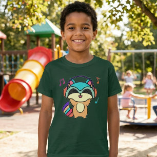 T-shirt Bébé Raton Laveur Mignon Sourire Kawaii avec Casqu