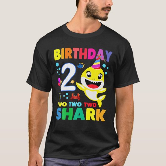 T-shirt Bébé Requin 2E Anniversaire Garçon Fille Deux 2 An (Devant)